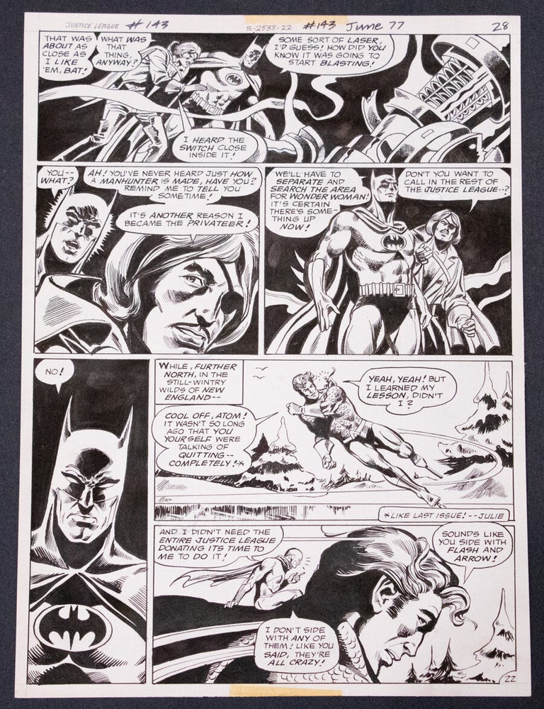 Item #1165 Justice League of America #143 Story Page 22 Original Art (DC, 1977). Batman / Aquaman. ​Dick Dillin, Frank McLaughlin.