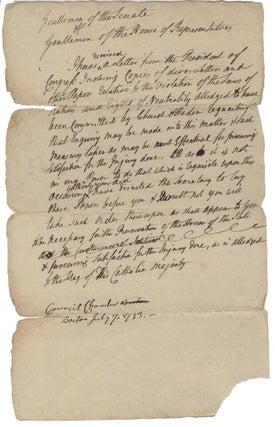 John Hancock Draft "I Received a Letter From the President of Congress"