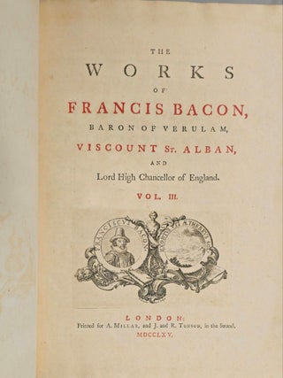 1765 Works of Francis Bacon Fine Leather Bindings Quarto 12" Tall Scarce Edition