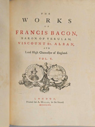 1765 Works of Francis Bacon Fine Leather Bindings Quarto 12" Tall Scarce Edition