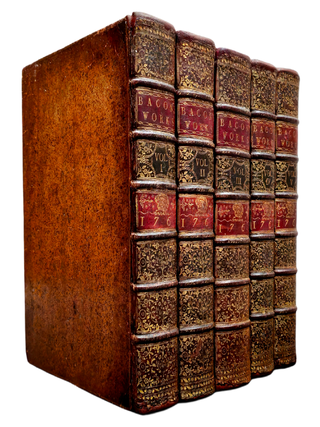 1765 Works of Francis Bacon Fine Leather Bindings Quarto 12" Tall Scarce Edition