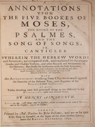1639 Henry Ainsworth Annotations Spurgeon Recommended Folio 13.5" Tall Scarce