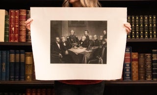 Item #520 1861 Abraham Lincoln Civil War "A Council of War" Steel Engraving 26.5"x20"