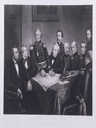 1861 Abraham Lincoln Civil War "A Council of War" Steel Engraving 26.5"x20"
