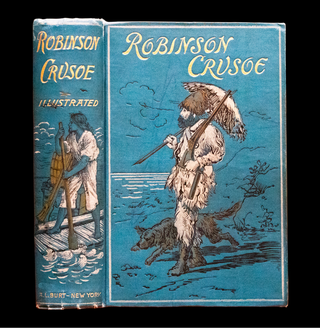 Item #565 1880 Robinson Crusoe by Daniel Defoe Fine Binding Illustrated Color Plates Rare. Daniel...