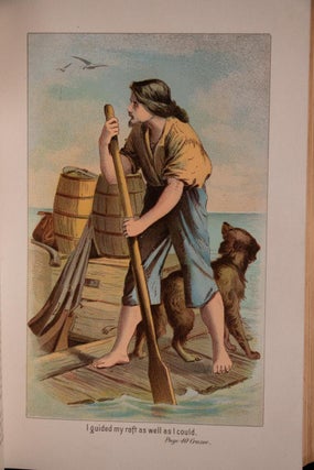 1880 Robinson Crusoe by Daniel Defoe Fine Binding Illustrated Color Plates Rare