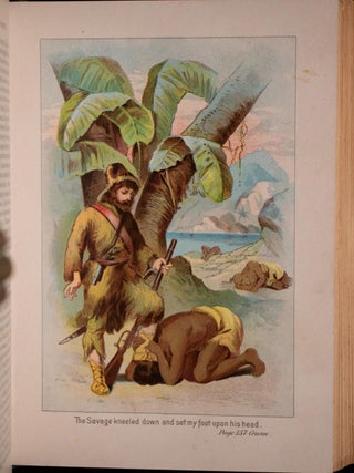 1880 Robinson Crusoe by Daniel Defoe Fine Binding Illustrated Color Plates Rare