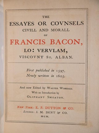 1900 The Essayes or Counsels of Francis Bacon Fine Leather Binding Illustrated