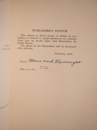 1928 Honore De Balzac DROLL STORIES Signed by Publisher Limited Edition 10" Tall