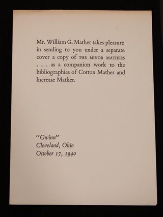 1940 Cotton Mather Increase Mather Minor Mathers Bibliography of Works Limited