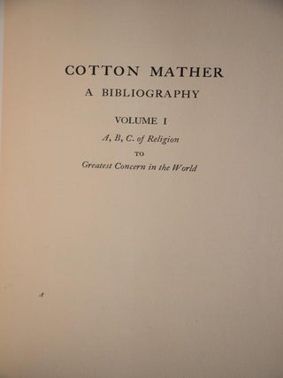 1940 Cotton Mather Increase Mather Minor Mathers Bibliography of Works Limited