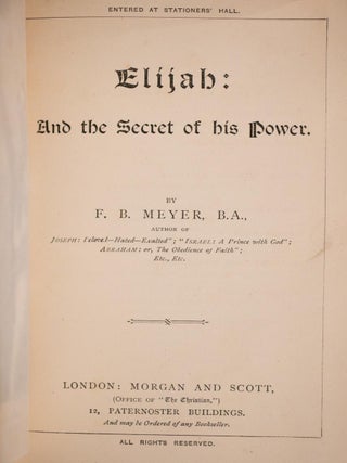 c.1880 Elijah: And The Secret Of His Power by F.B. Meyer Spurgeon Recommended
